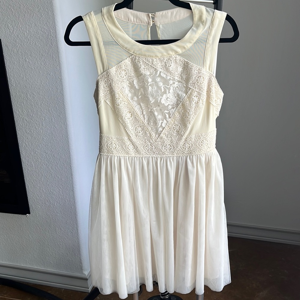 White Tulle Embroidered Mini Dress